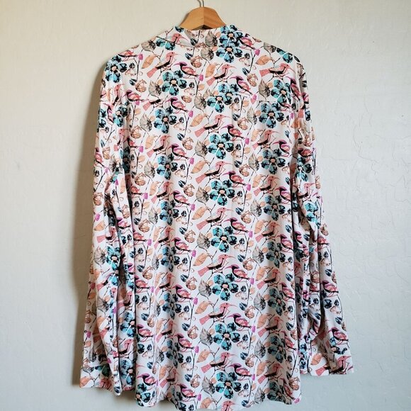 Talbots Floral Bird Button Front Tunic Top Roll Tab Sleeves Multi Size Womens 2X - Picture 9 of 11